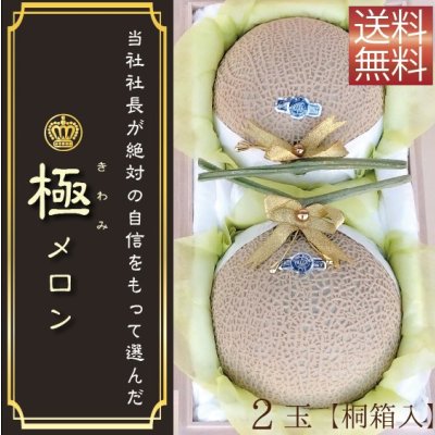 画像1: 【富士と同等品質】当社社長が絶対の自信を持って選んだ『極みメロン』２玉詰桐箱入　【送料無料】